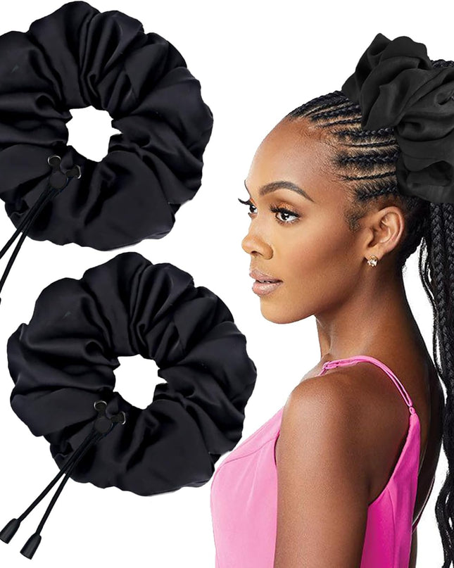 2 Pcs Adjustable Afro Puff Hair Tie, Extra Large Satin Scrunchies, No Damage Durable Afro Puff Accessories, Oversize Hair Bands, Sleeping Giant Satin Scrunchies for Thick Curly Hair