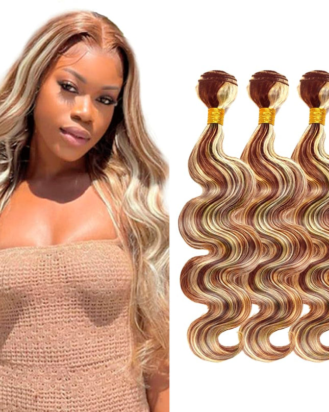 Blonde Bundles Human Hair #30 Body Wave Human Hair Bundles 26 26 26 Inch 3 Bundles Light Brown Body Wave Bundles 613 Human Hair Bundles Color #30 Bundles Hair Weave