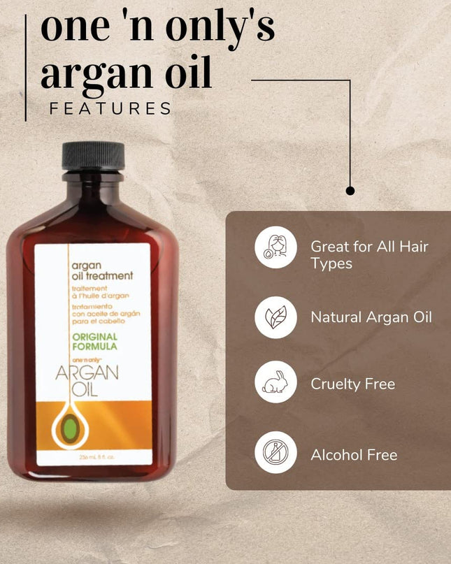 Argan Oil Hair Treatment, Helps Smooth and Strengthen Damaged Hair, Eliminates Frizz, Creates Brilliant Shines, Non-Greasy Formula, 8 Fl. Oz
