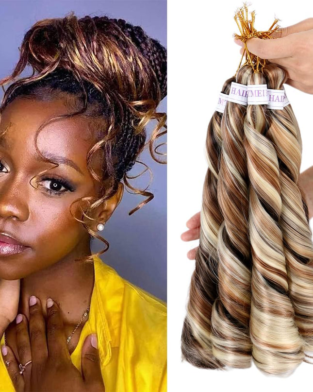 French Curly Braiding Hair for Box Braids 8 Packs 12 Inch 85G/Pack Loose Wave Braiding Hair Crochet Spanish Curly Spiral Synthetic Hair Extensions for Women P4/30/613 (12 Inch,8 Packs)