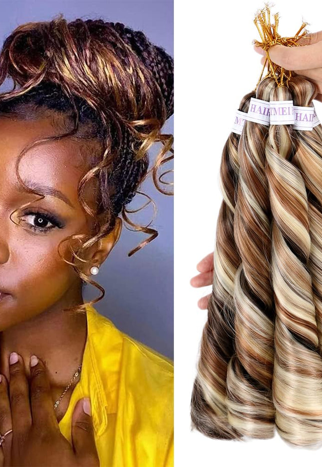 French Curly Braiding Hair for Box Braids 8 Packs 12 Inch 85G/Pack Loose Wave Braiding Hair Crochet Spanish Curly Spiral Synthetic Hair Extensions for Women P4/30/613 (12 Inch,8 Packs)