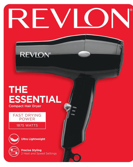 Travel Hair Dryer | Salon-Style Blowouts, Lightweight Design, 1875 Watts for Fast Drying with 2 Heat & Speed Settings for Drying and Styling Flexibility (Black)