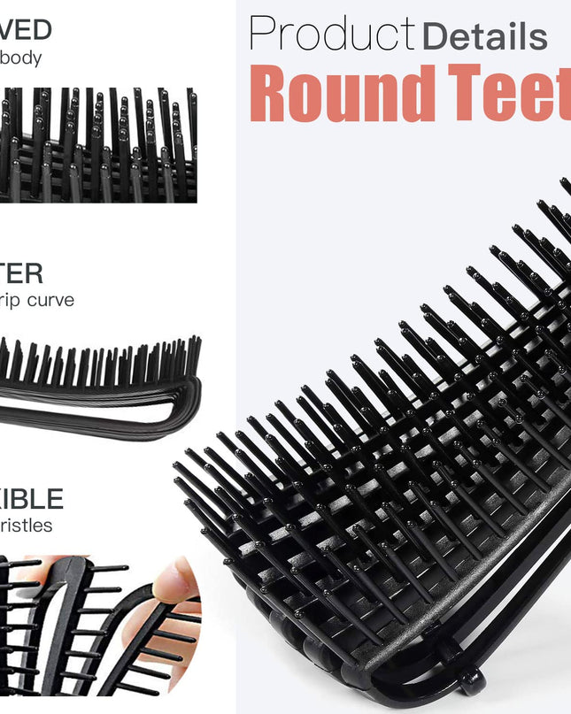5 Pcs Detangling Brush Set Cushion Nylon Bristle Shampoo Brush Dual Edge Teasing Comb (Black-1)