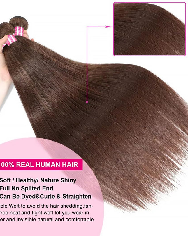 12A Human Hair Bundles Brown 20 22 24 Inch Straight 3 Bundles Human Hair Unprocessed Brazilian Bundles Human Hair Chocolate Brown Human Hair Extensions Double Weft Remy Hair Bundles #4 Color