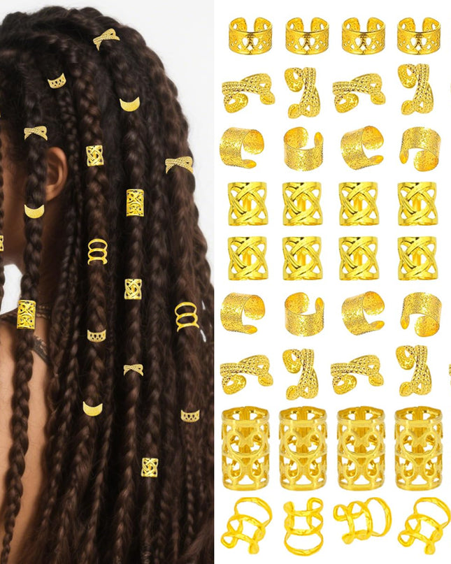120Pcs Gold Hair Jewelry for Braids Dreadlock Hair Cuffs Adjustable Braid Rings Loc Decorations Hair Charms for Women Accessories