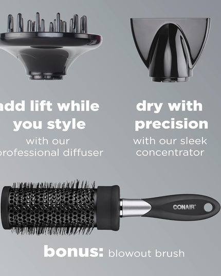 INFINITIPRO by  Hair Dryer with Diffuser | Salon Performance AC Motor Blow Dryer | Includes Diffuser, Concentrator and Bonus Blow-Out Brush | Grey - Amazon Exclusive | Packaging May Vary