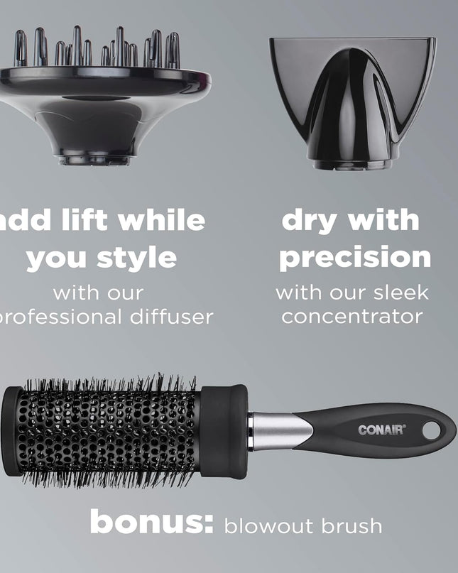 INFINITIPRO by  Hair Dryer with Diffuser | Salon Performance AC Motor Blow Dryer | Includes Diffuser, Concentrator and Bonus Blow-Out Brush | Grey - Amazon Exclusive | Packaging May Vary