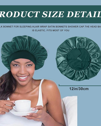 4PCS Silk Satin Bonnets for Black Women & Men - Elastic Wide Band Hair Wrap Cap for Curly Hair - Shower Cap for Sleeping (Black, Peacock Blue, Pink, Khaki)