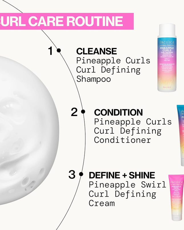 Beauty Pineapple Curls 3-Step Hair Care Kit: Curl Defining Shampoo + Conditioner + Pineapple Swirl Curl Cream – Enhances Curls, Reduces Frizz, Vegan & Silicone-Free