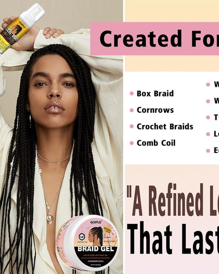 Extra Hold Braiding Kit - Smoothing Gel for Twists, Locs, Braids, Cornrows, High Shine Long Lasting Braid Mousse Foam, and Bonnet Tool