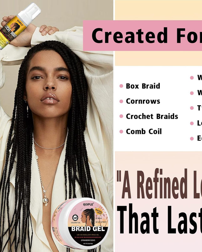 Extra Hold Braiding Kit - Smoothing Gel for Twists, Locs, Braids, Cornrows, High Shine Long Lasting Braid Mousse Foam, and Bonnet Tool