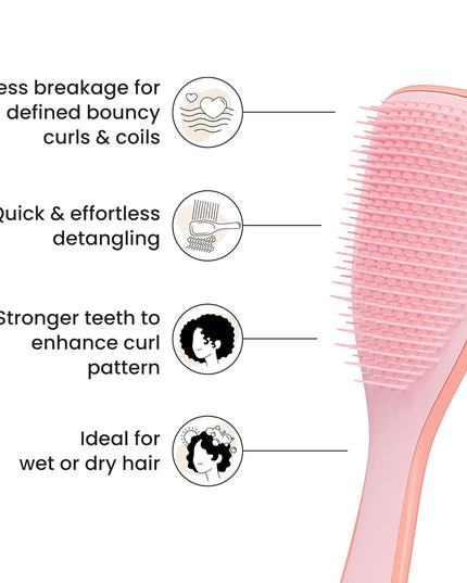 Ultimate Detangler Curly Hair Brush, Dry & Wet Hairbrush, Reduces Frizz & Breakage, for 3C to 4C Curly Hair Types, Pink Mango