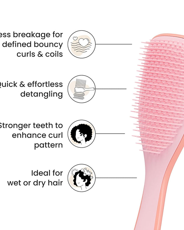 Ultimate Detangler Curly Hair Brush, Dry & Wet Hairbrush, Reduces Frizz & Breakage, for 3C to 4C Curly Hair Types, Pink Mango