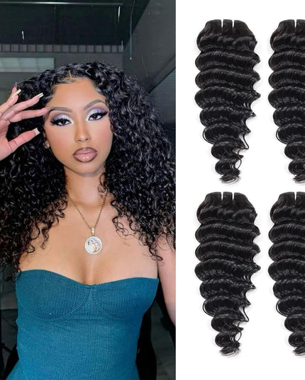 Deep Wave Human Hair Bundles 14 Inch 12A Grade Brazilian Human Hair 100% Virgin Weave Bundles Human Hair for Black Women (14'' 14'' 14'' 14'')