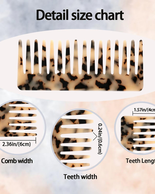 2 Pack Cellulose Acetate Wide Tooth Combs (5.9"), Tortoise & Ivory Hair Detangler for Wet/Dry, Thick, Curly or Straight Hair, Anti-Snag & Scalp Friendly