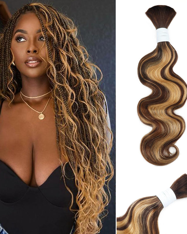 Body Wave Curly 4/27 Human Braiding Hair 100G One Bundle/Pack Bulk Human Hair for Braiding No Weft Human Hair Braiding Hair for Boho Braids (20 Inch, Body Wave 4/27)