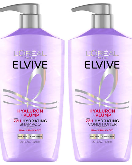 Elvive Hyaluron Plump Shampoo and Conditioner Set for Dehydrated, Dry Hair with Hyaluronic Acid Care Complex, 1 Kit (2 Products)