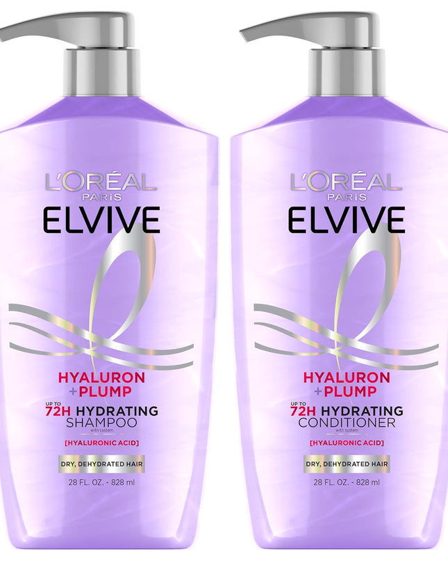 Elvive Hyaluron Plump Shampoo and Conditioner Set for Dehydrated, Dry Hair with Hyaluronic Acid Care Complex, 1 Kit (2 Products)