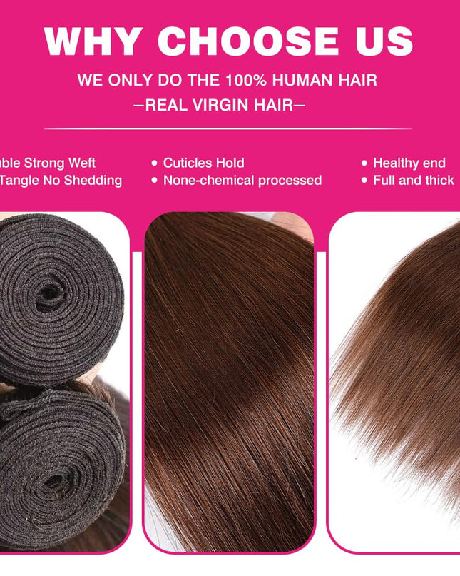 12A Human Hair Bundles Brown 20 22 24 Inch Straight 3 Bundles Human Hair Unprocessed Brazilian Bundles Human Hair Chocolate Brown Human Hair Extensions Double Weft Remy Hair Bundles #4 Color