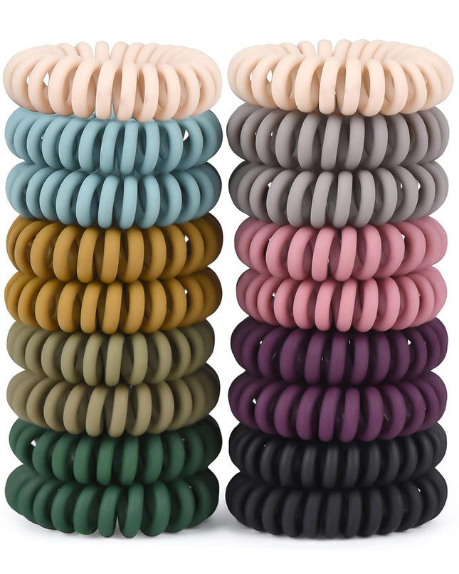 Hair Ties, 18 Count - Vintage Matte Color Spiral Hair Ties, No Crease, Suitable for Women and Children with Thick or Thinning Hair