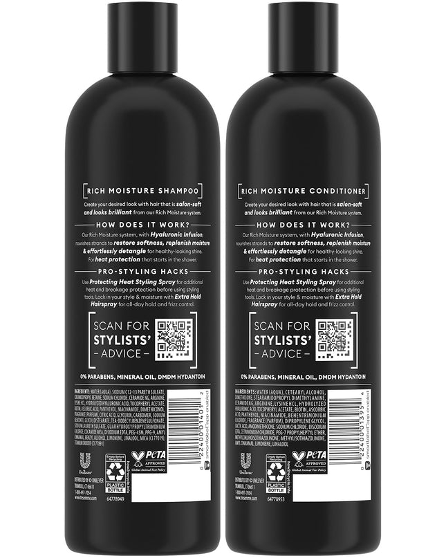 Shampoo and Conditioner Set, Rich Moisture with Hyaluronic Acid – Vitamin-Enriched Hair Products for Dry Hair, Curly, All Hair Types, 16.5 Oz Ea