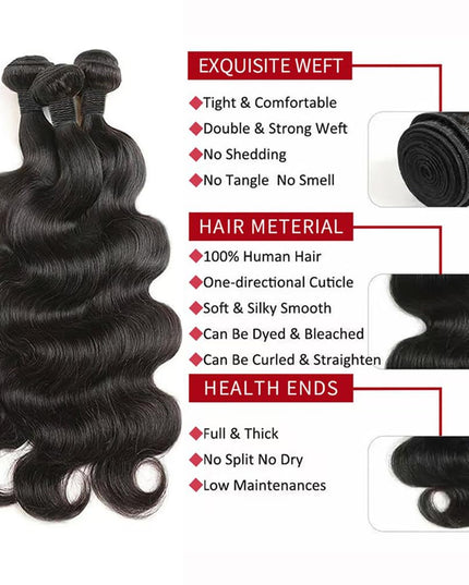 Body Wave Human Hair 3 Bundles (22 24 26)Virgin Human Hair Extensions 