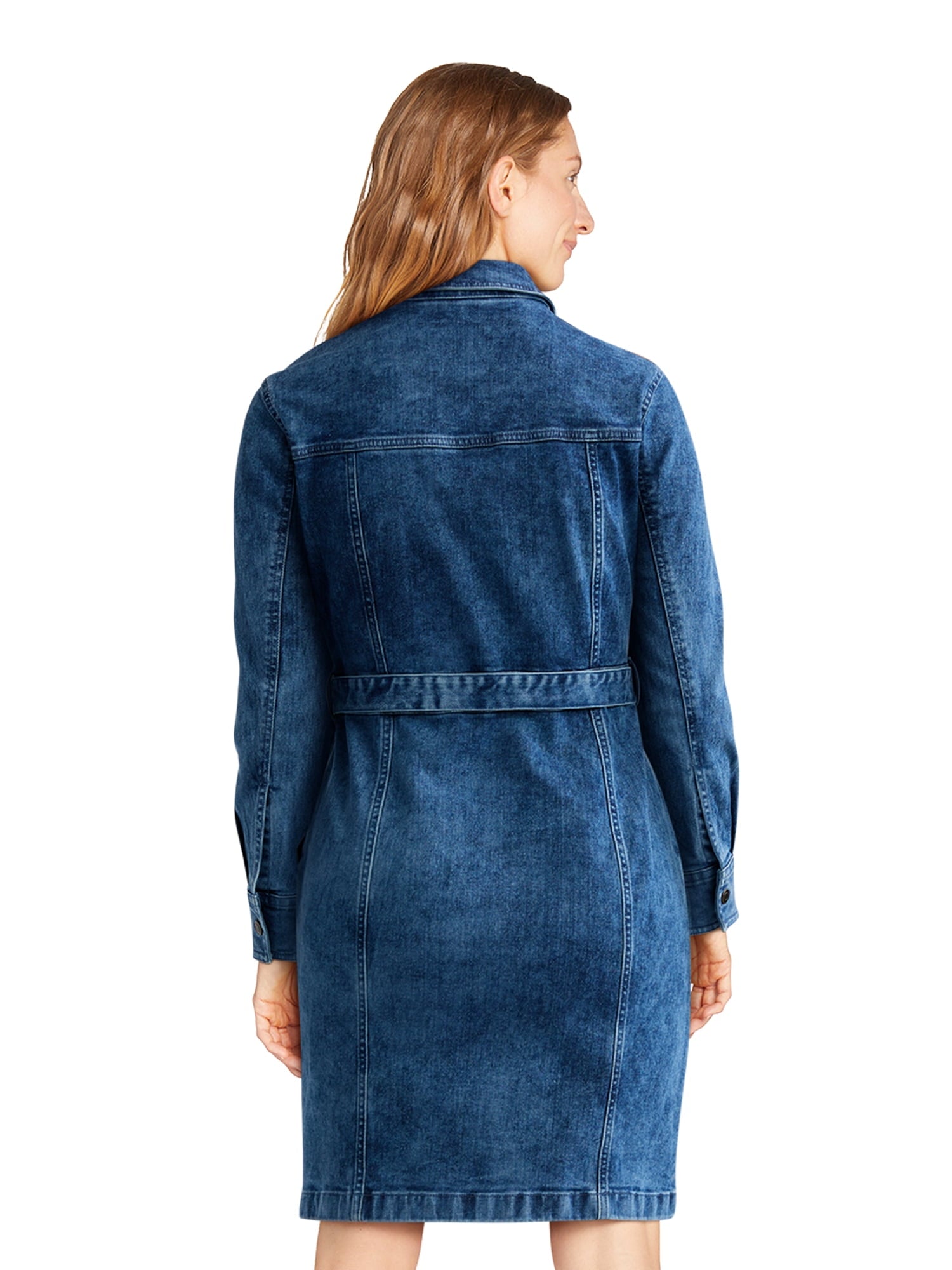  Women'S Denim Utility Dress with Belt