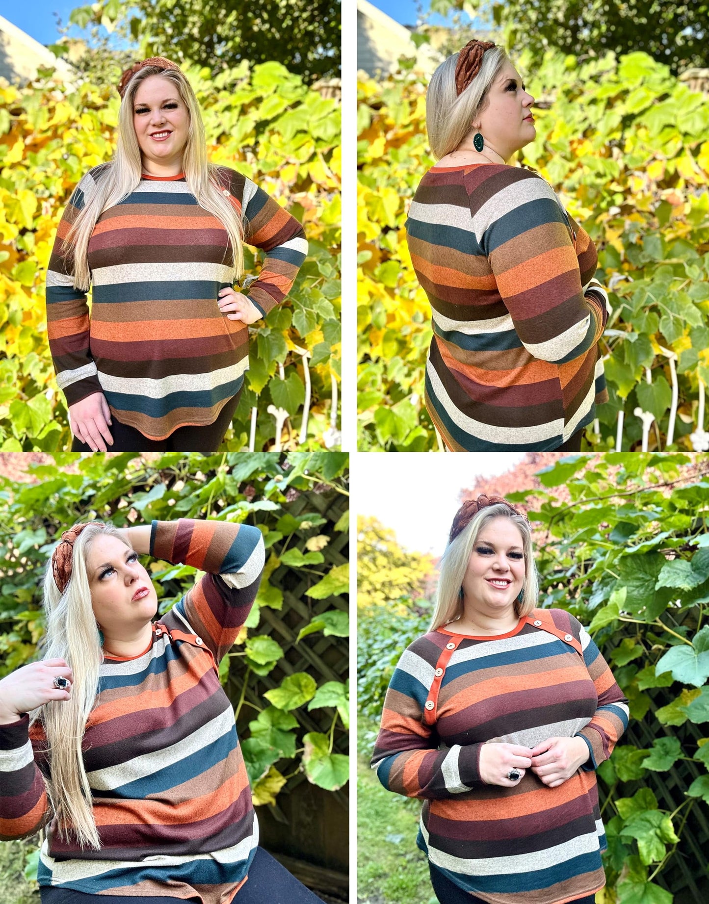 plus Size Long Sleeve Tops for Women Solid Striped 