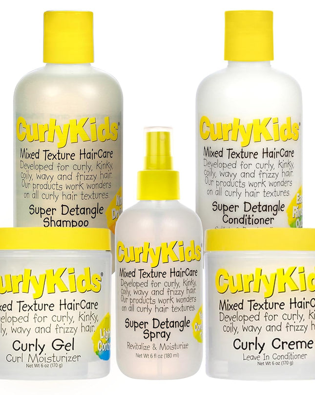 Super Detangle Spray Bundle with Hair Detangler Spray, Kids Shampoo, Conditioner, Gel & Creme for Curly, Frizzy, & Wavy Hair | Sulfate & Paraben-Free Formula to Detangle