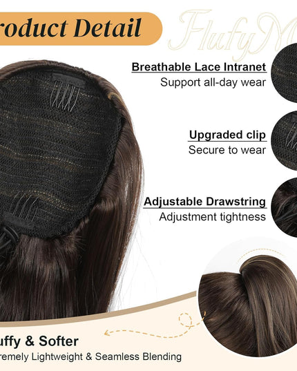 Ponytail Extension for Women, 20 Inch Drawstring Ponytail Hair Extension for Women, Soft Natural Looking Synthetic Pony Tails Hairpiece (Deep Brown with Dirty Blonde)
