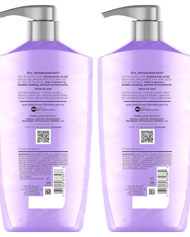 Elvive Hyaluron Plump Shampoo and Conditioner Set for Dehydrated, Dry Hair with Hyaluronic Acid Care Complex, 1 Kit (2 Products)