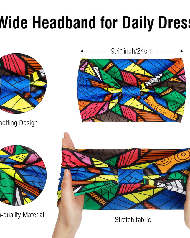 Wide Headbands for Women Boho Workout Head Bands for Women’S Hair African Knotted Non Slip Headwrap Turban Sport Yoga Girls Bandeau Hair Accessories (Pack of 4)