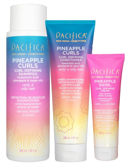 Beauty Pineapple Curls 3-Step Hair Care Kit: Curl Defining Shampoo + Conditioner + Pineapple Swirl Curl Cream – Enhances Curls, Reduces Frizz, Vegan & Silicone-Free