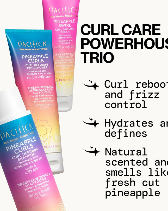 Beauty Pineapple Curls 3-Step Hair Care Kit: Curl Defining Shampoo + Conditioner + Pineapple Swirl Curl Cream – Enhances Curls, Reduces Frizz, Vegan & Silicone-Free