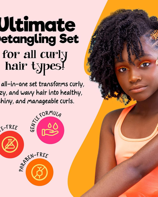 Super Detangle Spray Bundle with Hair Detangler Spray, Kids Shampoo, Conditioner, Gel & Creme for Curly, Frizzy, & Wavy Hair | Sulfate & Paraben-Free Formula to Detangle