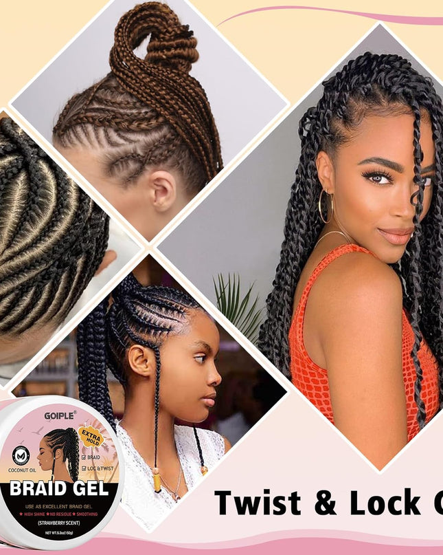 Extra Hold Braiding Kit - Smoothing Gel for Twists, Locs, Braids, Cornrows, High Shine Long Lasting Braid Mousse Foam, and Bonnet Tool