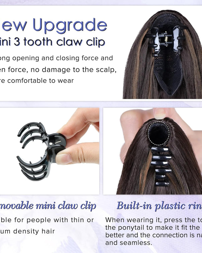 Claw Clip Ponytail Extension,20 Inch Dark Brown Curly Wavy Ponytail Claw Clip in Hair Extension for Women Fluffy Natural Looking Synthetic Hairpiece for Daily Use(20 Inch,Dark Brown Mixed Chestnut)