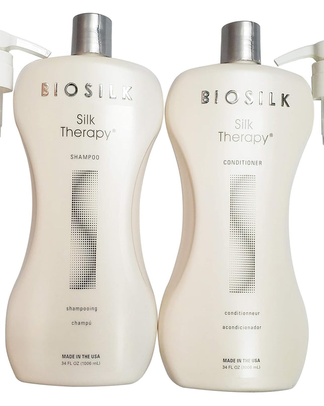 Silk Therapy Shampoo and Conditioner 34Oz with Two Pumps Bundle