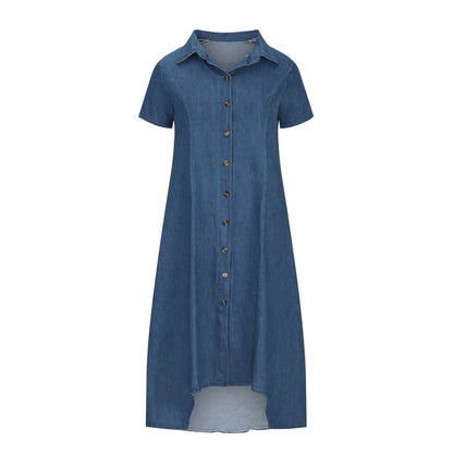 Denim Dress for Women Short Sleeve Button down Jean Dress Summer Casual Midi Denim Flowy Dresses