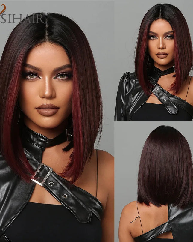Copper Ginger Synthetic Wigs with Bangs Medium Length Straight Hair Wig for Women Daily Cosplay Natural Heat Resistant