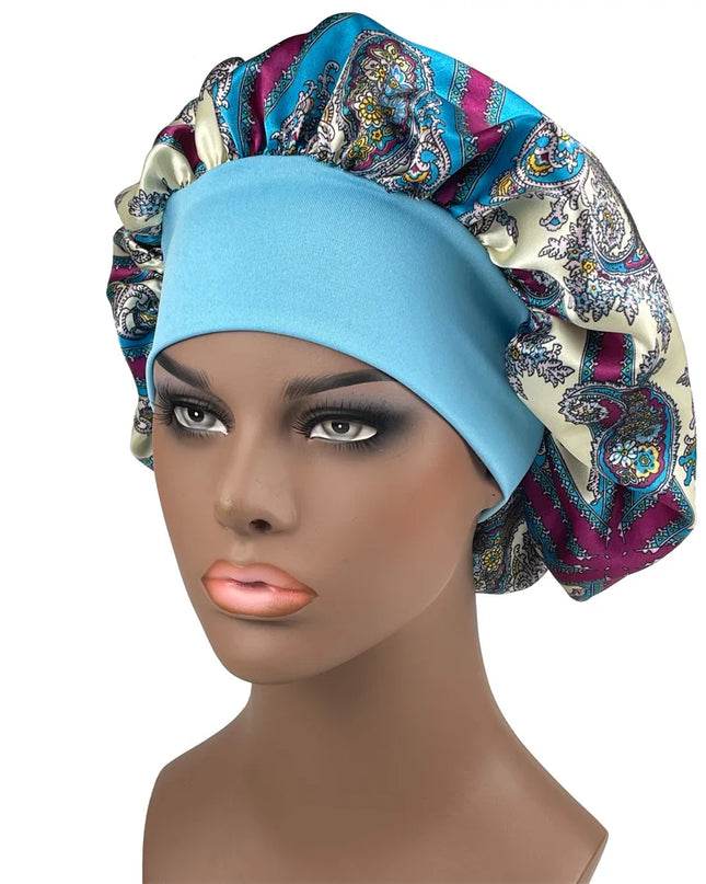Large Size Satin Bonnet Paisley Print Bonnets for Women Beanies Women Hat Sleep Night Cap Designer Bonnets Long Braid Hat