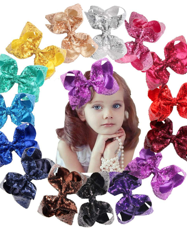 Large Sequin Hair Bows with Clips Sparly Rainbow Bow Hair Barrettes for Toddlers Kids Children Teens