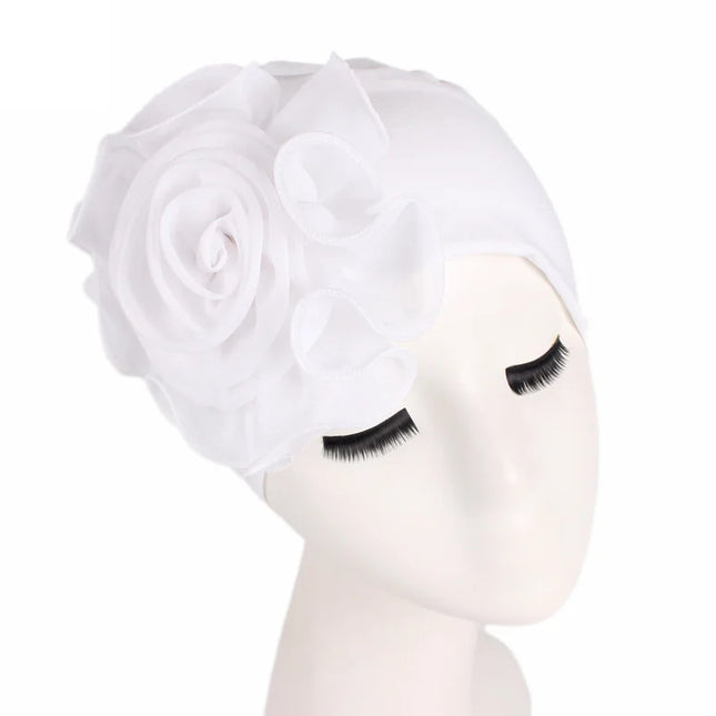 Newly Big Lace Flower African Bandana Head Wrap Women Elastic Hair Loss Cap Turban Wedding Party Headwear Hair Accessories