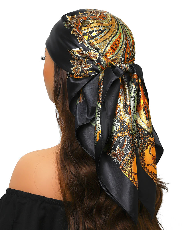 Head Scarf Women Luxury Brand Square 90*90Cm Silk Foulard Satin Bandana Cheveux Soft Neckerchief Hijab Hair Scarves for Ladies