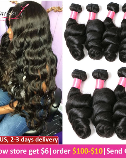 Younsolo Loose Wave Bundles Brazilian Human Hair Loose Weave Bundles 1/3/4/Pcs Lot Natural Black Human Hair Extensions for Woman