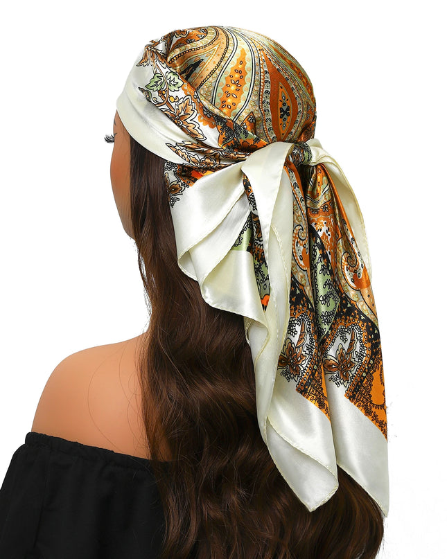 Head Scarf Women Luxury Brand Square 90*90Cm Silk Foulard Satin Bandana Cheveux Soft Neckerchief Hijab Hair Scarves for Ladies