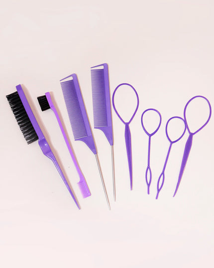 8PCS Hair Styling Comb Set, Teasing Hair Brush, Pointed Tail Comb Edge Brush, Hair Tail Tool Weaving Tool Ring