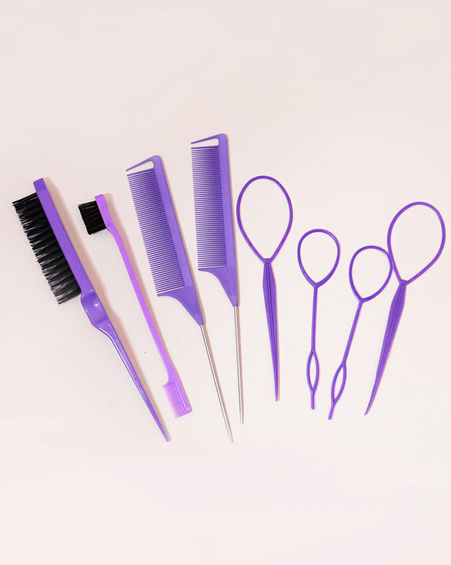 8PCS Hair Styling Comb Set, Teasing Hair Brush, Pointed Tail Comb Edge Brush, Hair Tail Tool Weaving Tool Ring