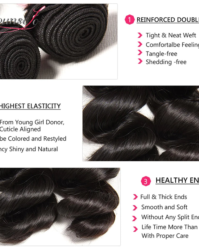 Younsolo Loose Wave Bundles Brazilian Human Hair Loose Weave Bundles 1/3/4/Pcs Lot Natural Black Human Hair Extensions for Woman