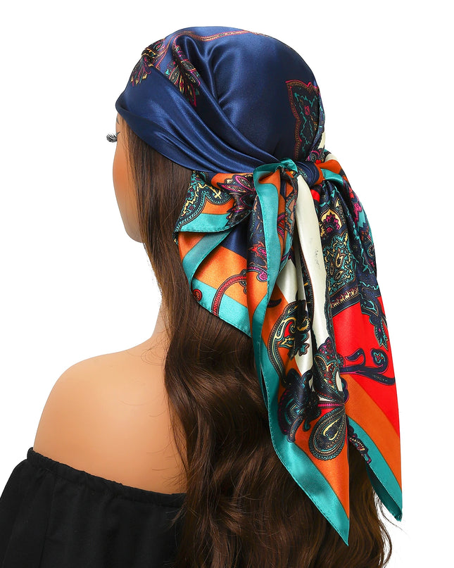 Head Scarf Women Luxury Brand Square 90*90Cm Silk Foulard Satin Bandana Cheveux Soft Neckerchief Hijab Hair Scarves for Ladies